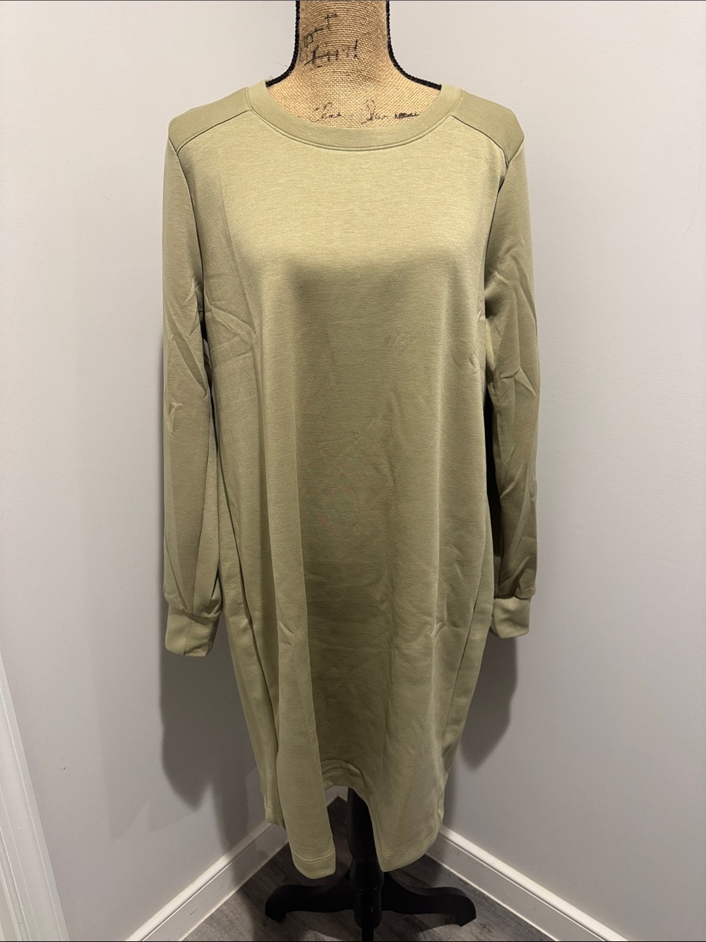 Dear Scarlett Plus Size Olive Long-Sleeve Scoop-Neck Dress